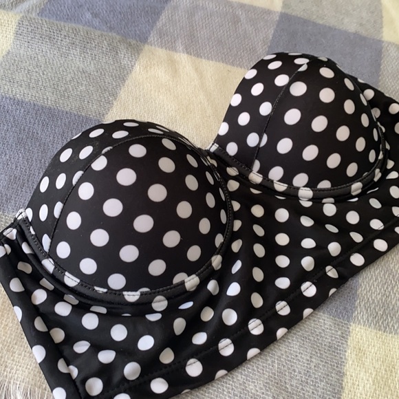 Retro Black Polka Dot Strapless Bikini Top HDE - Picture 2 of 4